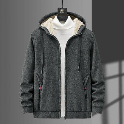 Men Fleece Hoodie Winter Thick Warm Sweatshirt with Zipper and Hooded Cardigan Jacket