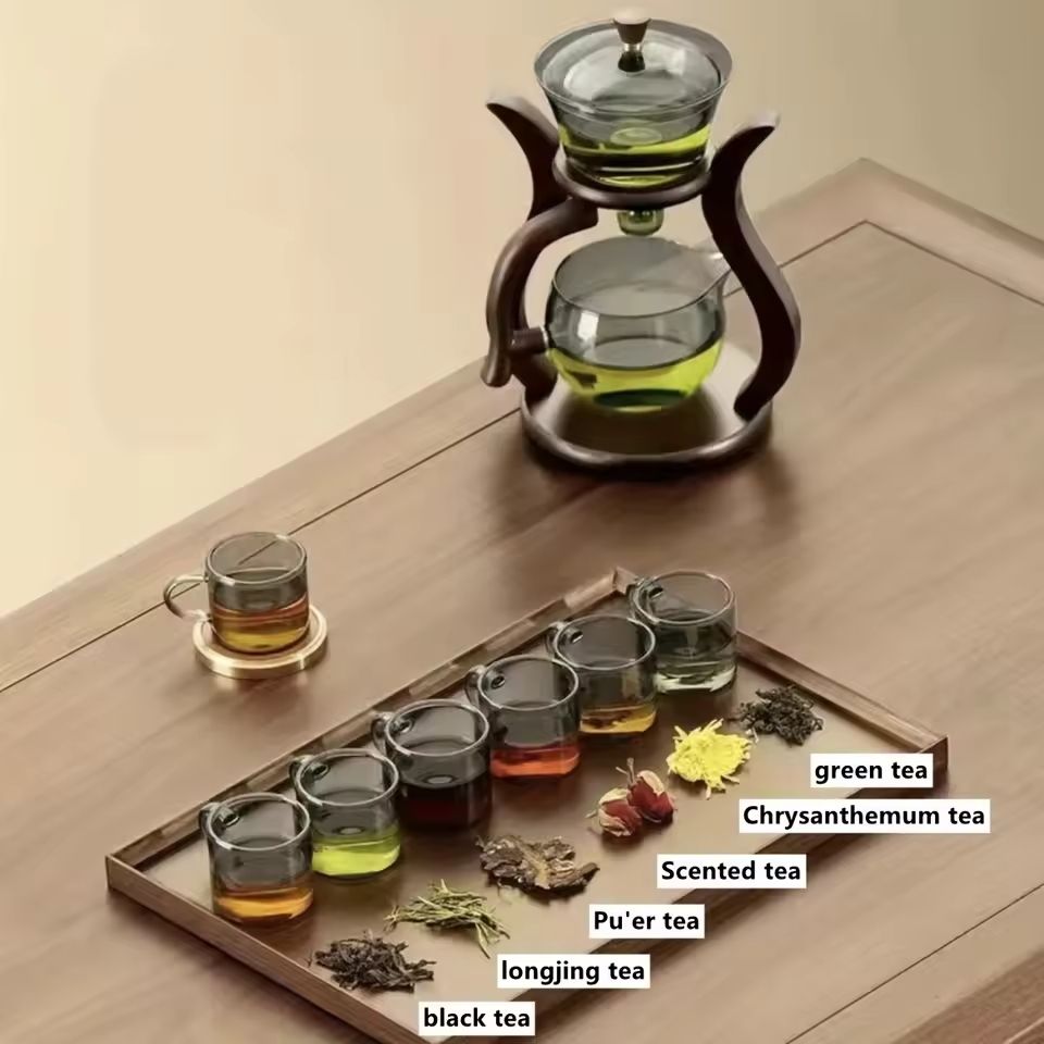 Glass Tea Set with Magnetic Switch Teapot and Infuser – Semi-Automatic Drip Teapot with Optional Cups for Elegant Tea Br