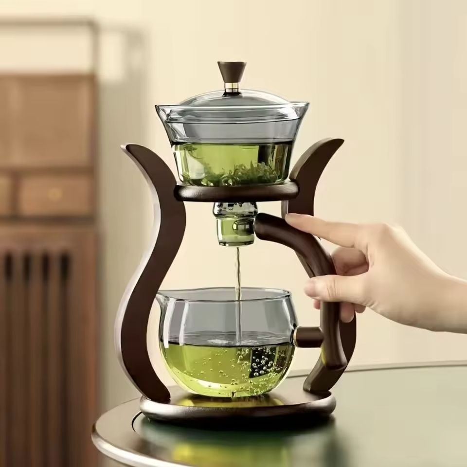 Glass Tea Set with Magnetic Switch Teapot and Infuser – Semi-Automatic Drip Teapot with Optional Cups for Elegant Tea Br