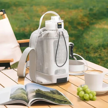 Shoulder Strap Mesh Water Bottle Carrier Bag with Adjustable Crossbody Strap and Front Pocket