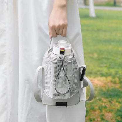Shoulder Strap Mesh Water Bottle Carrier Bag with Adjustable Crossbody Strap and Front Pocket