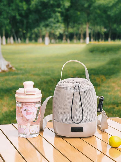 Shoulder Strap Mesh Water Bottle Carrier Bag with Adjustable Crossbody Strap and Front Pocket