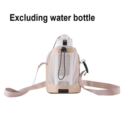 Shoulder Strap Mesh Water Bottle Carrier Bag with Adjustable Crossbody Strap and Front Pocket