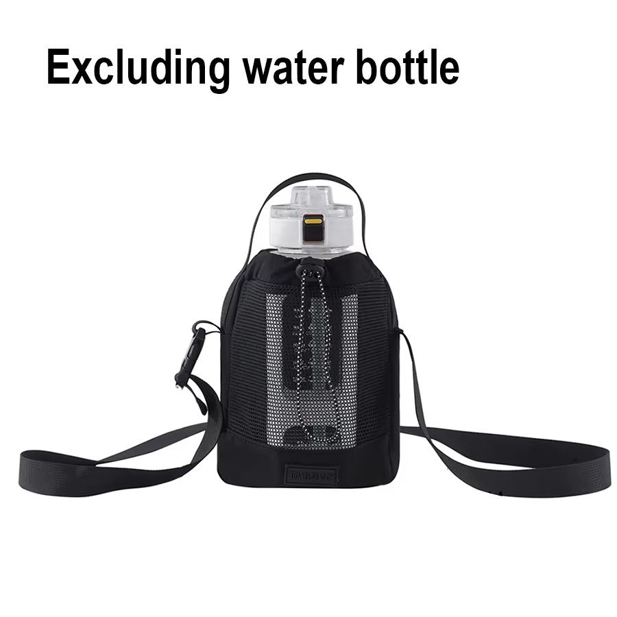 Shoulder Strap Mesh Water Bottle Carrier Bag with Adjustable Crossbody Strap and Front Pocket