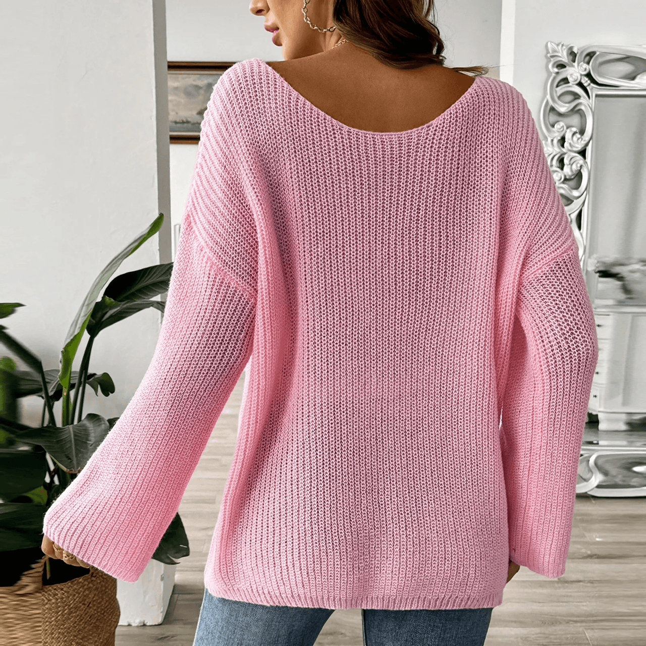 Off-Shoulder Flare Sleeve Sweater for Women Chic Knit Pullover