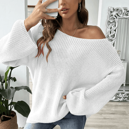 Off-Shoulder Flare Sleeve Sweater for Women Chic Knit Pullover