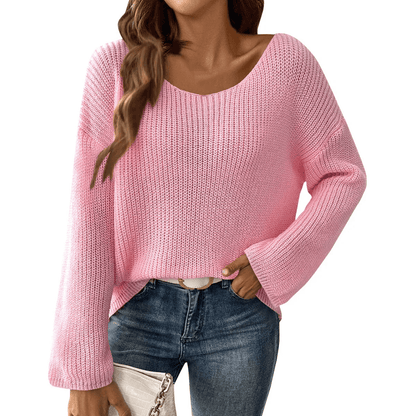 Off-Shoulder Flare Sleeve Sweater for Women Chic Knit Pullover