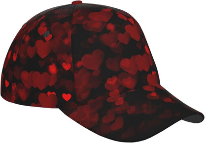 Valentine Day Hearts Baseball Cap, Cute Adjustable Red Hat for Men Women, Fashion Sun Hat for Gifts
