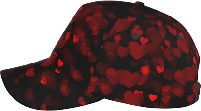 Valentine Day Hearts Baseball Cap, Cute Adjustable Red Hat for Men Women, Fashion Sun Hat for Gifts