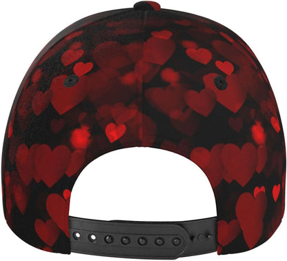 Valentine Day Hearts Baseball Cap, Cute Adjustable Red Hat for Men Women, Fashion Sun Hat for Gifts