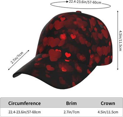 Valentine Day Hearts Baseball Cap, Cute Adjustable Red Hat for Men Women, Fashion Sun Hat for Gifts