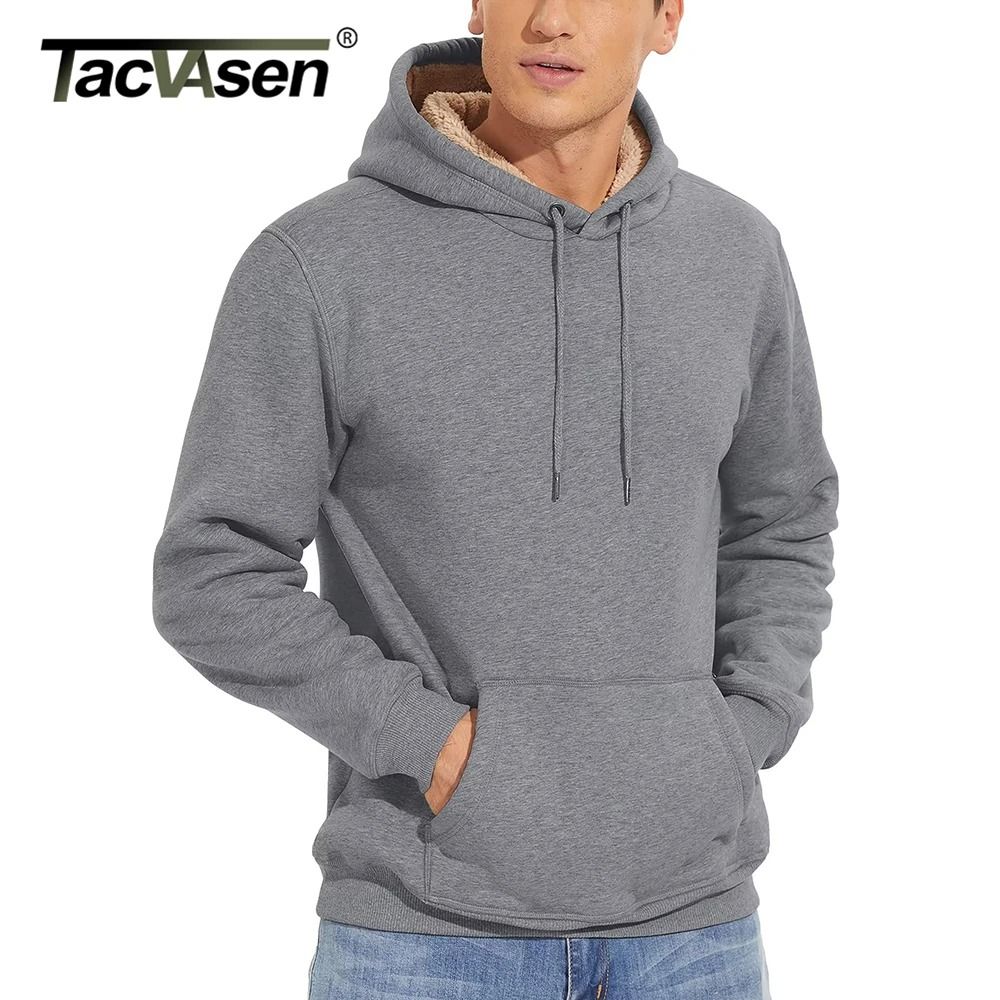 Mens Sherpa Lined Pullover Hoodie Fleece Sweatshirt