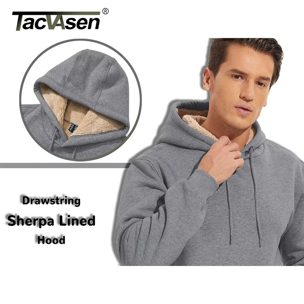 Mens Sherpa Lined Pullover Hoodie Fleece Sweatshirt