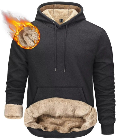 Mens Sherpa Lined Pullover Hoodie Fleece Sweatshirt