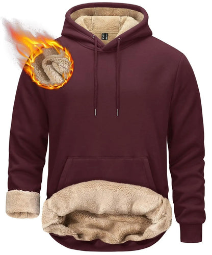 Mens Sherpa Lined Pullover Hoodie Fleece Sweatshirt