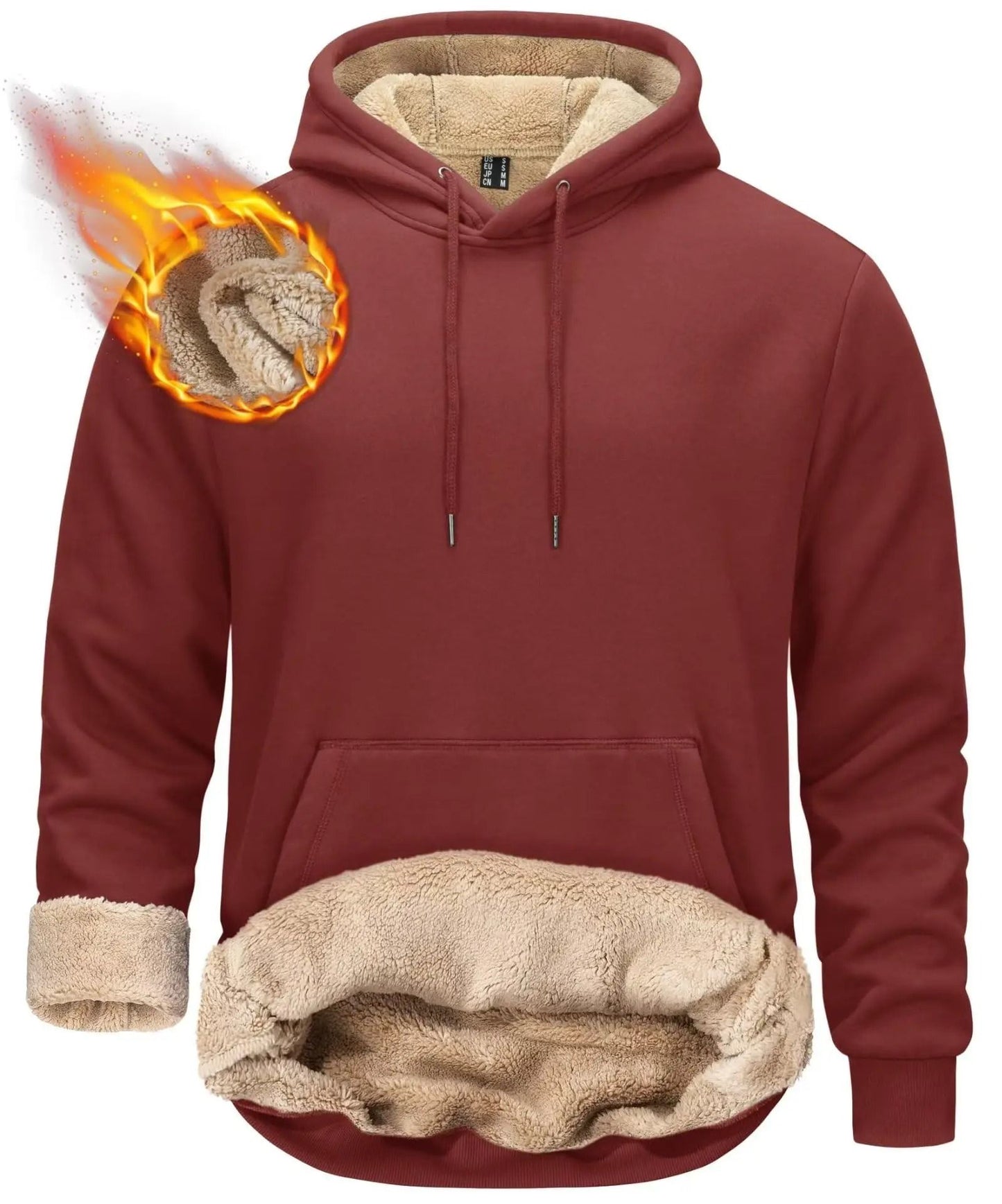 Mens Sherpa Lined Pullover Hoodie Fleece Sweatshirt