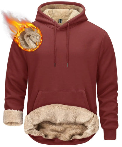 Mens Sherpa Lined Pullover Hoodie Fleece Sweatshirt