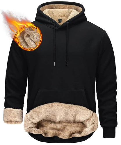 Mens Sherpa Lined Pullover Hoodie Fleece Sweatshirt