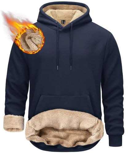 Mens Sherpa Lined Pullover Hoodie Fleece Sweatshirt