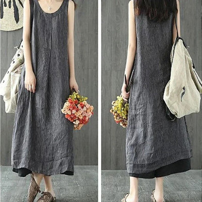 Womens 2024 Summer Loose Sleeveless O Neck Maxi Dress