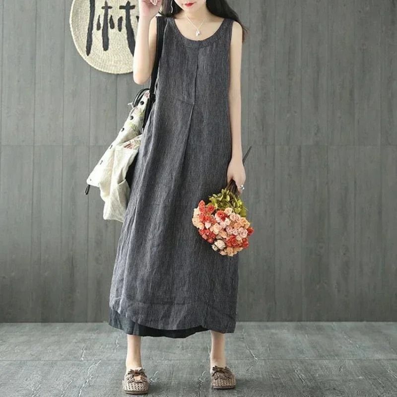 Womens 2024 Summer Loose Sleeveless O Neck Maxi Dress