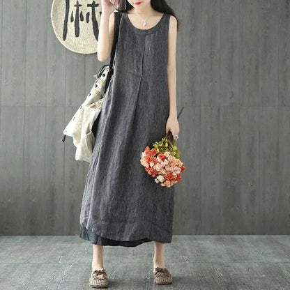 Womens 2024 Summer Loose Sleeveless O Neck Maxi Dress