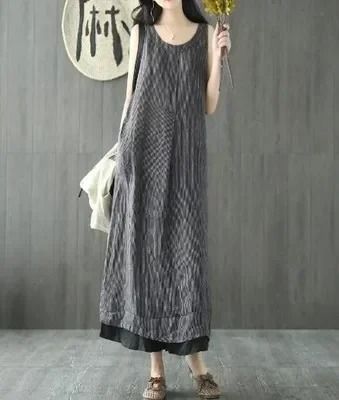 Womens 2024 Summer Loose Sleeveless O Neck Maxi Dress