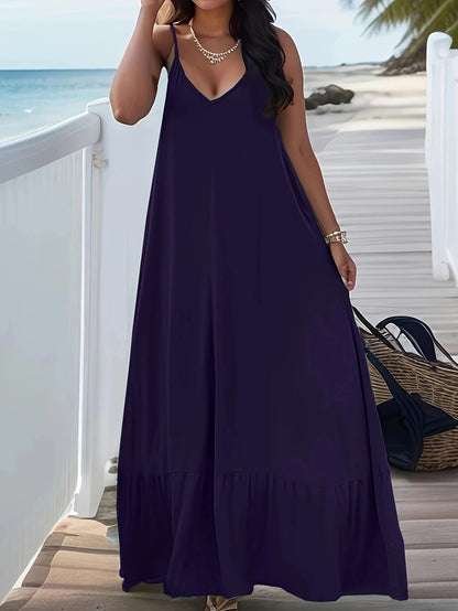 Plus Size Womens V Neck Suspender Dress Casual Summer Solid Color