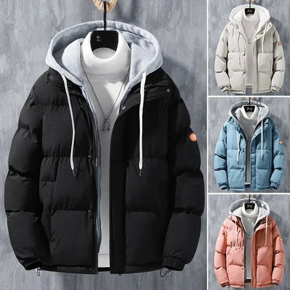 Winter Loose Fit Cotton Puffer Jacket for Men with Hood
