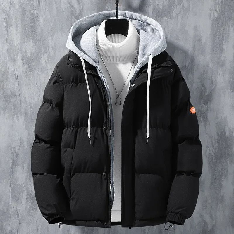 Winter Loose Fit Cotton Puffer Jacket for Men with Hood