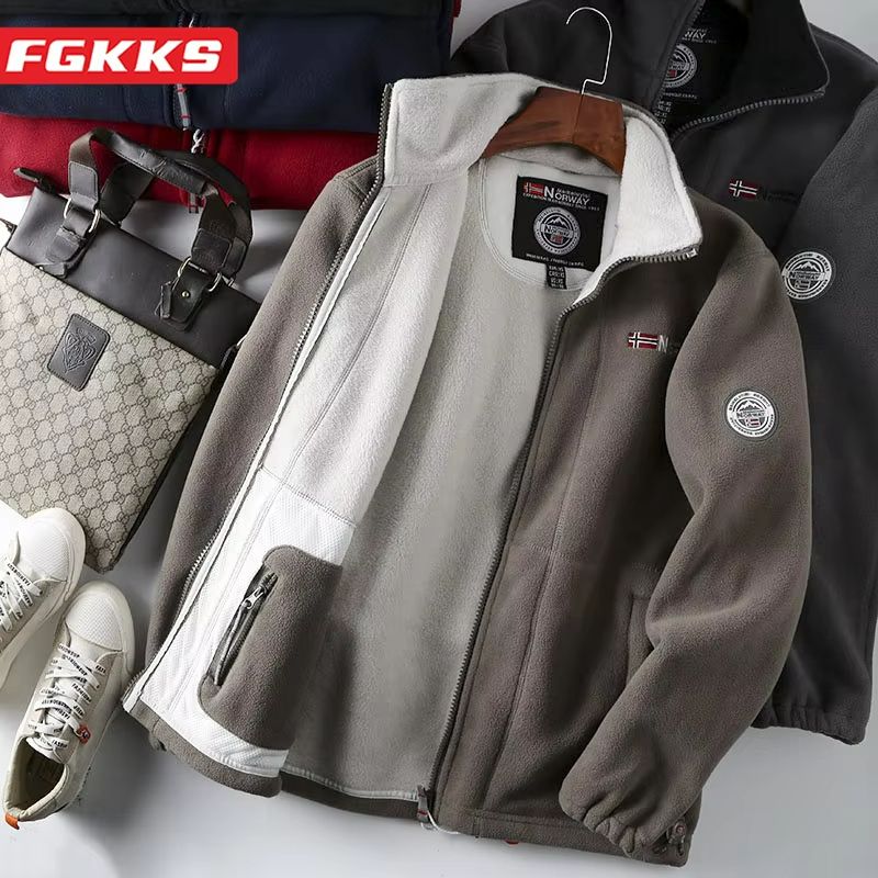 FGKKS Men's Wool Jacket – Thick Winter Casual Coat with Warm Fashion Design