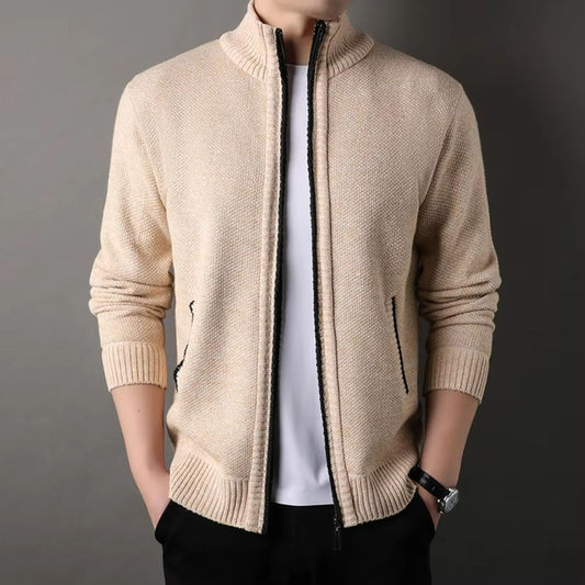 UrbanEdge Men's Stand-Up Collar Knit Cardigan – Slim Fit Winter Sweater Jacket