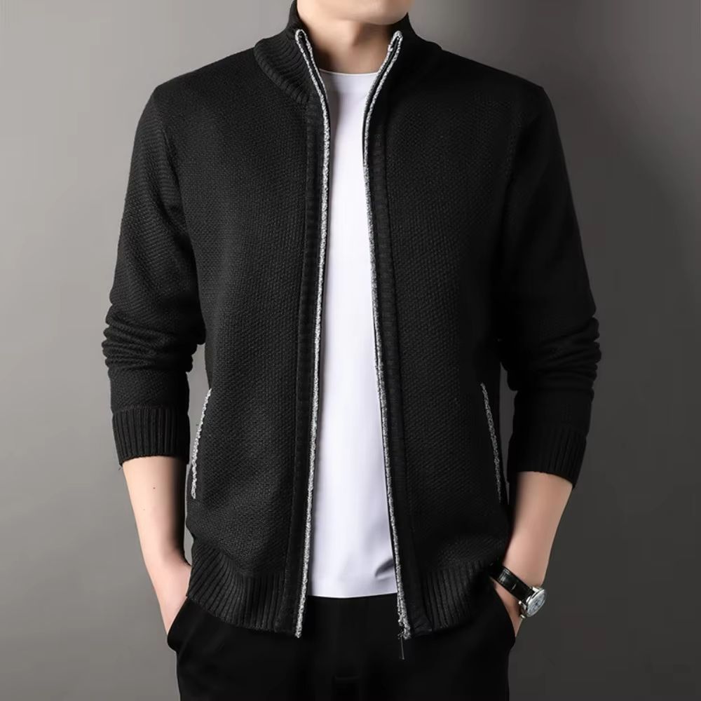 UrbanEdge Men's Stand-Up Collar Knit Cardigan – Slim Fit Winter Sweater Jacket