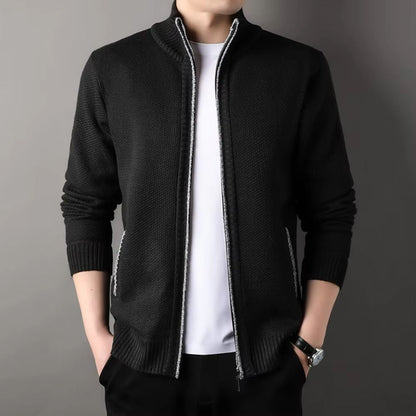 UrbanEdge Men's Stand-Up Collar Knit Cardigan – Slim Fit Winter Sweater Jacket