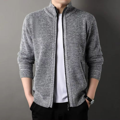UrbanEdge Men's Stand-Up Collar Knit Cardigan – Slim Fit Winter Sweater Jacket