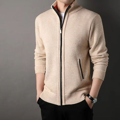 UrbanEdge Men's Stand-Up Collar Knit Cardigan – Slim Fit Winter Sweater Jacket