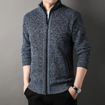 UrbanEdge Men's Stand-Up Collar Knit Cardigan – Slim Fit Winter Sweater Jacket