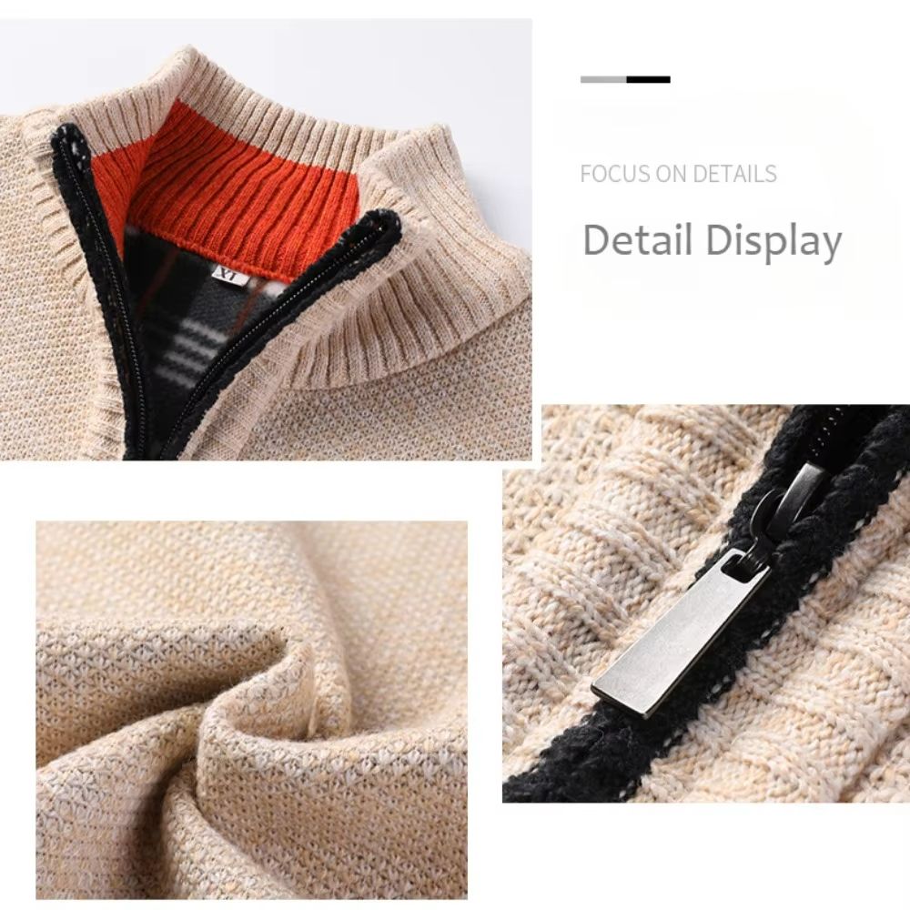 UrbanEdge Men's Stand-Up Collar Knit Cardigan – Slim Fit Winter Sweater Jacket