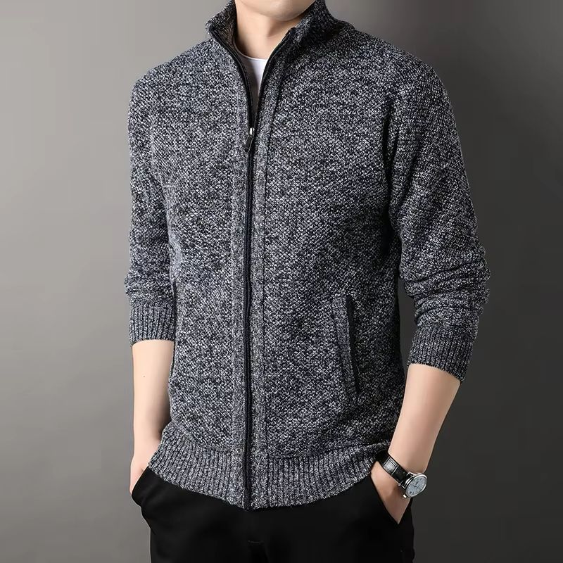 UrbanEdge Men's Stand-Up Collar Knit Cardigan – Slim Fit Winter Sweater Jacket