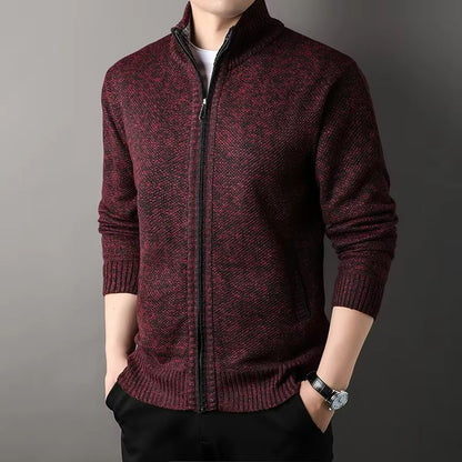 UrbanEdge Men's Stand-Up Collar Knit Cardigan – Slim Fit Winter Sweater Jacket