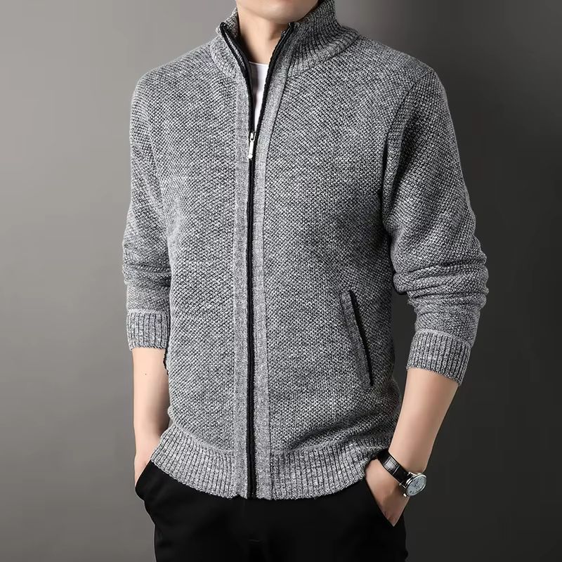 UrbanEdge Men's Stand-Up Collar Knit Cardigan – Slim Fit Winter Sweater Jacket