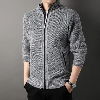 UrbanEdge Men's Stand-Up Collar Knit Cardigan – Slim Fit Winter Sweater Jacket