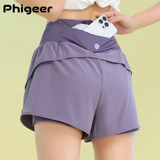 PHIGEER Womens Yoga Shorts Lightweight Workout Cycling Shorts with Pocket