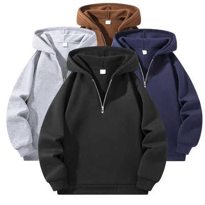 Mens Half-Zip Hoodie – Solid Color Long Sleeve Pullover for Autumn & Casual Sportswear