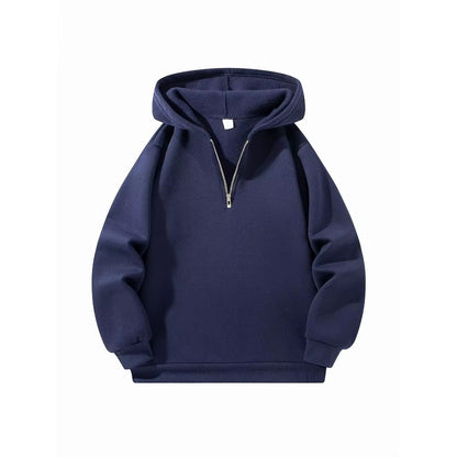 Mens Half-Zip Hoodie – Solid Color Long Sleeve Pullover for Autumn & Casual Sportswear