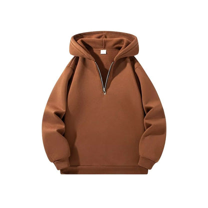 Mens Half-Zip Hoodie – Solid Color Long Sleeve Pullover for Autumn & Casual Sportswear