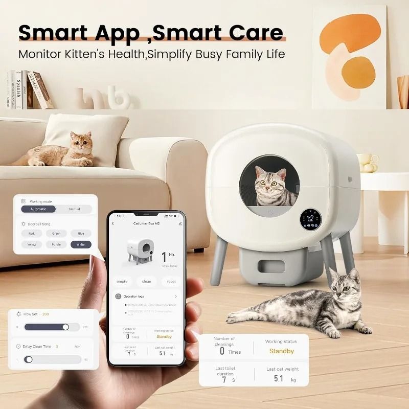 Extra Large Automatic Self-Cleaning Litter Box with App Control and Ambient Light