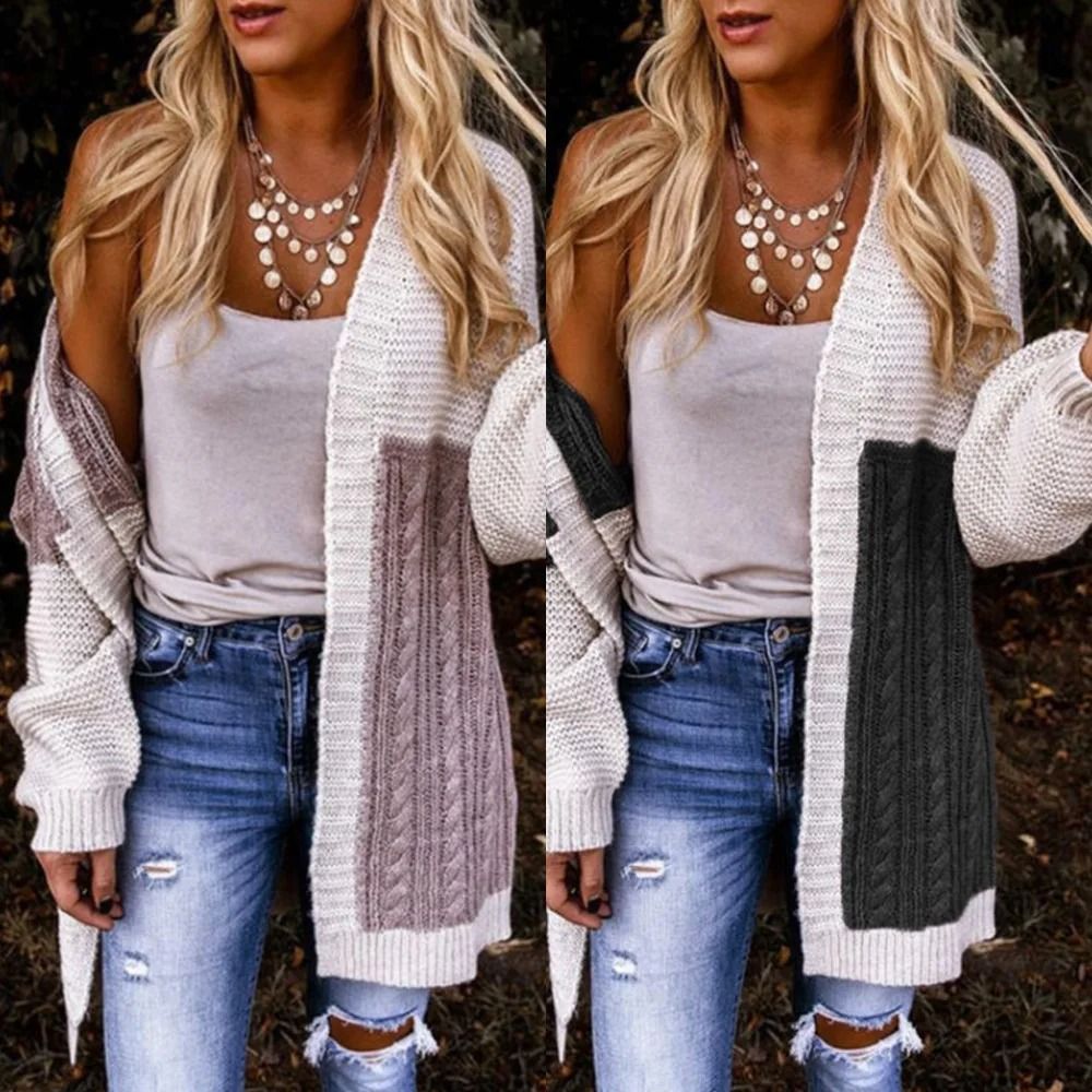 Womens Gradient Knit Cardigan Sweater Long Sleeve Warm Winter Coat