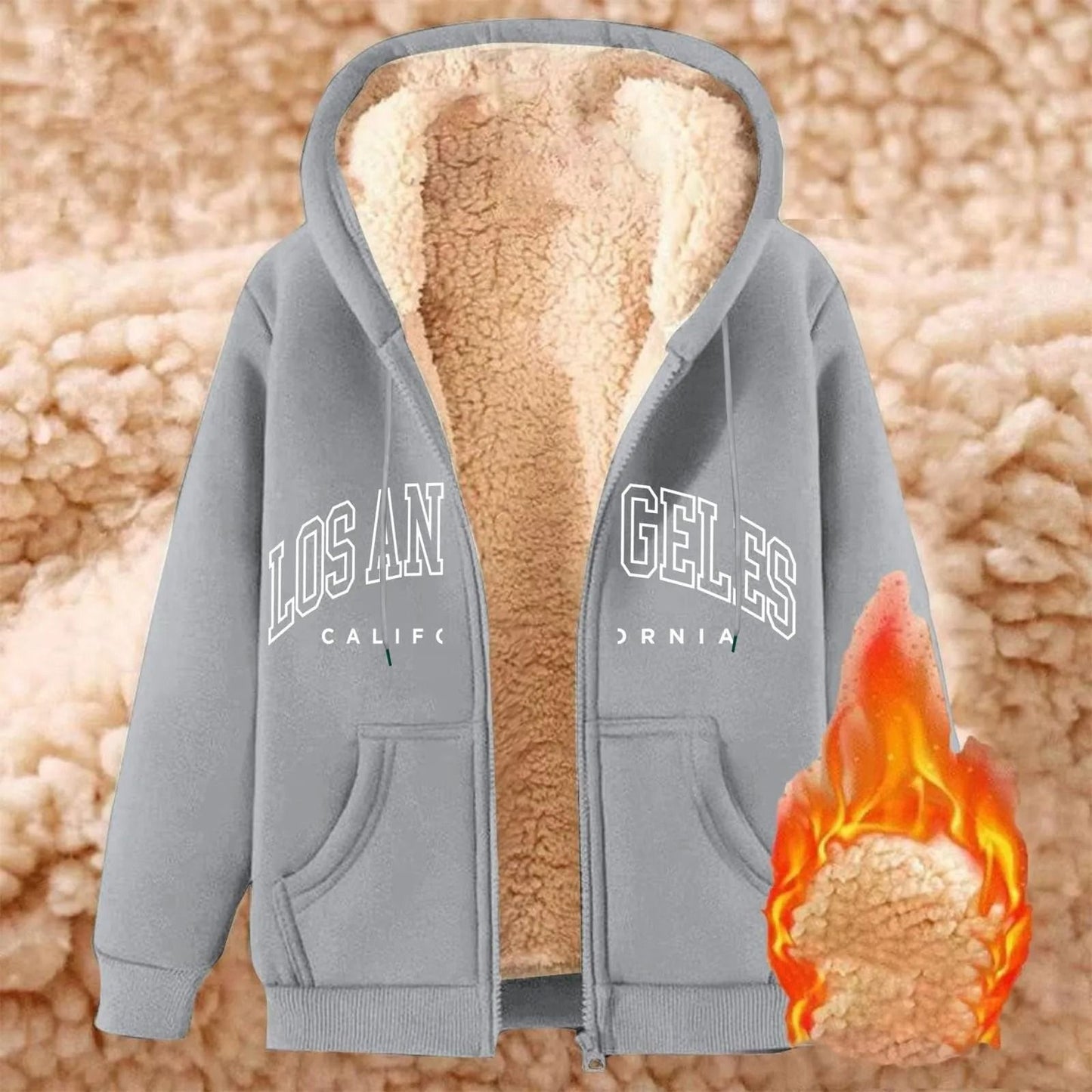 Womens Solid Color Thick Fleece Zip Up Hoodie with Pockets