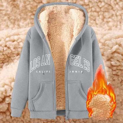 Womens Solid Color Thick Fleece Zip Up Hoodie with Pockets